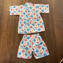 キッズ 甚平 110cm 花柄 水色　女の子のサムネイル
