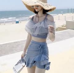 【最速発送】韓国 水着 レディース レース オフショル セパレート フリルのサムネイル