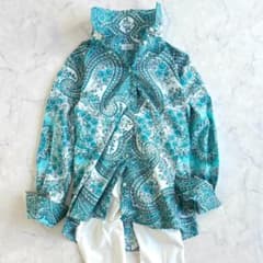 美品 エトロ ペイズリー柄 花柄 長袖シャツ エメラルドグリーン 38 vc4