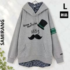 【新品】SAMIRANG レイヤード風パーカー グレー L ロング丈 フード