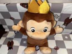 圧縮袋不使用！ おさるのジョージ Lぬいぐるみ 85th 王冠 目開き
