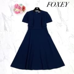 美品 フォクシーニューヨーク 2枚仕立て 膝丈 半袖ワンピース 38