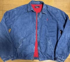 90sビンテージ ラルフローレン デニムスウィングトップM裏フリースレッド古着