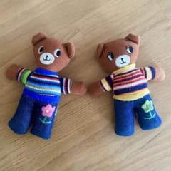 平成レトロ　くま ぬいぐるみ マスコット 2体セット ボーダーニットのサムネイル