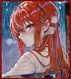 雨やどり 手描きイラスト オリジナルイラスト アナログイラスト 色紙