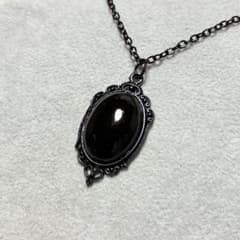 Black oval charm necklace, black gothic antique design BN2