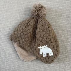 MOZ ベビー帽子 ニット帽 ポンポン付き 44cm ブラウンのサムネイル