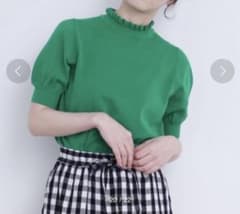 CHILD WOMAN 綿14GG衿フリル5分袖プルオーバー　グリーンのサムネイル