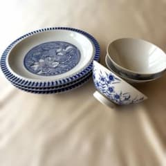 美品】有田焼 赤峰窯 染付 デザート皿 中皿 3枚 おまけ茶碗 3客 セット