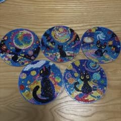 猫と宇宙のビーズアートコースター　5枚セットのサムネイル