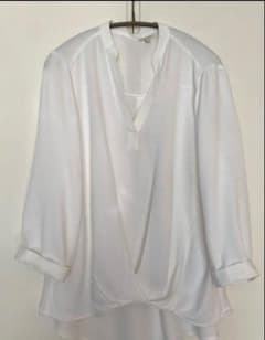 ホワイト Vネック ラップシャツ 五分袖