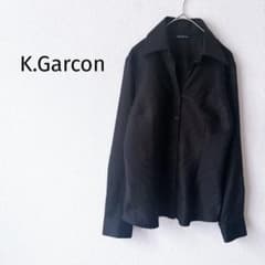 Z【K.Garcon】オープンカラーシャツ L 黒 ラメ ストライプ 長袖 伸縮