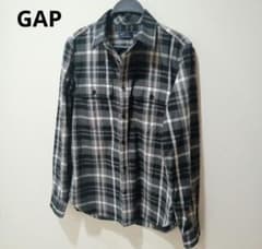 【美品】GAP ギャップ ネルシャツ 長袖 チェック メンズ M グレー 黒のサムネイル