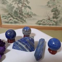 魔除け　ラピスラズリ5点セット 桐箱付き 魔除け・邪気払い 高級ラピスラズリ&カット水晶 置物