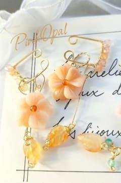 14Kgf 高品質 　花カービングリーフカービング イヤーカフ　着物も