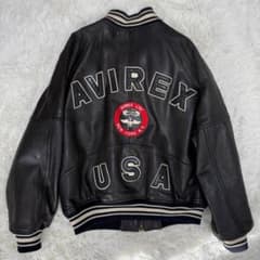 AVIREX アヴィレックス レザー スタジャン ロゴ 刺繍 ワッペン L相当