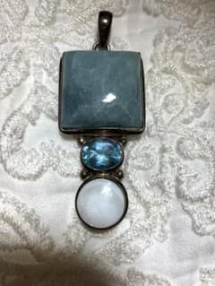 シルバーアクアマリン &ブルートパーズ&マザーオブパール ペンダント 