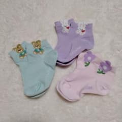 キッズ靴下 3足セット クマと花のデザインのサムネイル