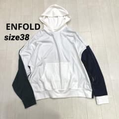 ENFOLD エンフォルド パーカー フード プルオーバー グリーン×ホワイト