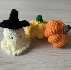 あみぐるみ ハロウィンにオススメ☆ かぼちゃ＆魔女帽子付きおばけ ３点セットのサムネイル