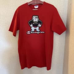 Champion 赤 Tシャツ 犬の刺繍ワッペンのサムネイル