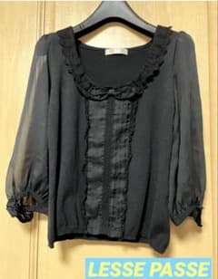 シフォン袖ニットカットソー　ブラック　レッセパッセ　レース