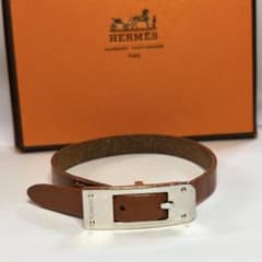 HERMES ケリーアルディオン レザー シルバー金具 ブレスレット □H刻印 