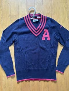 adidas Navy V-neck Sweater with "A" Embroidery - Women's Golf Wear