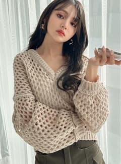 GRL ニット　ベージュ　ハニカムニットトップス[an1228]のサムネイル