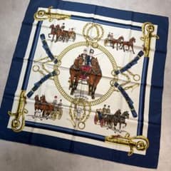 HERMES エルメス カレ90 Equipages 馬車 スカーフ ネイビー系 - メルカリ