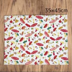 ＊きのこだらけ(生成り赤)ランチョンマット35×45cm ランチクロス/ナプキンのサムネイル