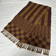 Fendi フェンディ ロゴ FF ズッカ柄 マフラー ブラウン/キャメル