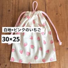 30×25cm＜白地×いちご＞給食袋 体操服袋 着替え袋 巾着袋 男の子