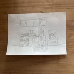 手描きイラスト キッチンに立つ人のサムネイル