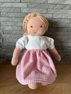 ウォルドルフ人形 40cm用 ハンドメイド ワンピース ピンクチェックのサムネイル