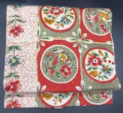名古屋帯 洒落帯 高級 正絹 アンティーク 染織 花柄 鳥 草花 321