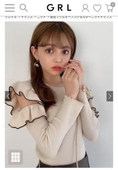 GRL 配色フリルオープンショルダーニットトップスのサムネイル