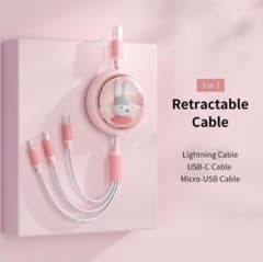 ミッフィー　3way 充電ケーブル　3in1 ピンク　サーモンピンクのサムネイル