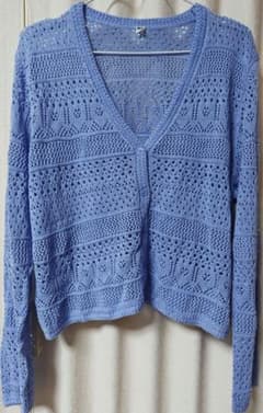 UNIQLO 透かし編み カーディガン ブルー XL