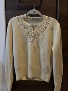 ZARA レーストリム ニット ベージュ Mのサムネイル