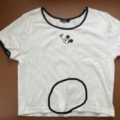 ミッキーマウス刺繍ホワイトTシャツ Lサイズ