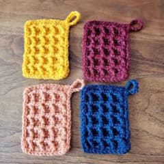 アクリルたわし エコたわし 4点セット ワッフル編み ハンドメイド