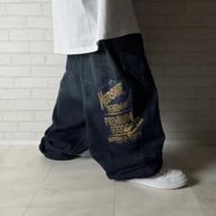MEOSHE 刺繍デザイン 超極太 オーバーサイズ デニム バギーパンツ B系 