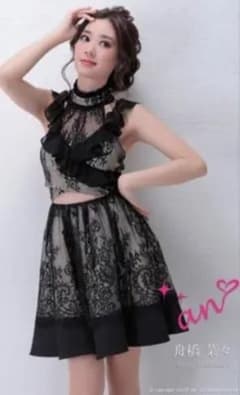 an 花柄レース フリル ハイネック フレアドレスのサムネイル