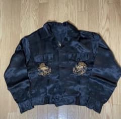 50s スカシャツ / スーベニアシャツ 龍 鳳凰 刺繍 ブラック サテン