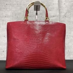 美品】WAKO 銀座和光 リザード型押し レッド ゴールド金具