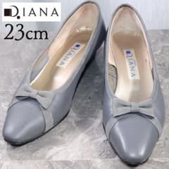 DIANA 23.0 グレー レザーリボンパンプス 美品】DIANA ダイアナ 23 パンプス リボン ローヒール レザー グレー
