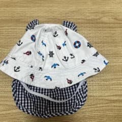 耳付きベビー帽子 マリン柄のサムネイル