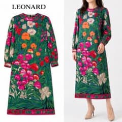 極美品✨ レオナール 大きいサイズ シルクウール ワンピース 花柄 LL