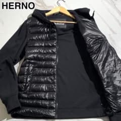 23AW✨HERNO ハイブリッド ダウンジャケット パーカー 切替 黒 M 